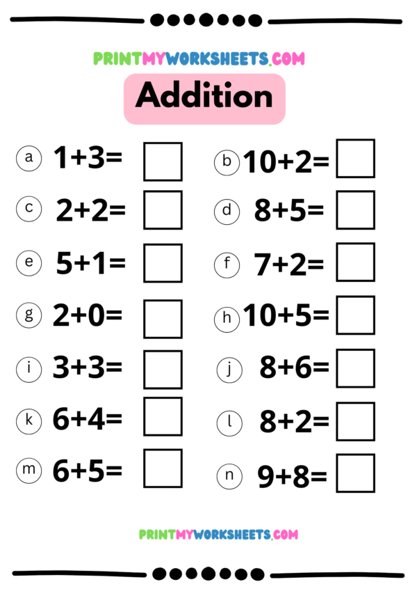Simple Addition Worksheet for Kindergarten | Free Math PDF Download for Kids - Image 2