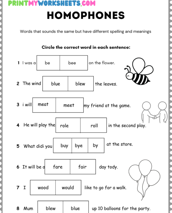 Homophones & Homonyms Worksheet | Free Printable PDF for Third Grade & Homeschool