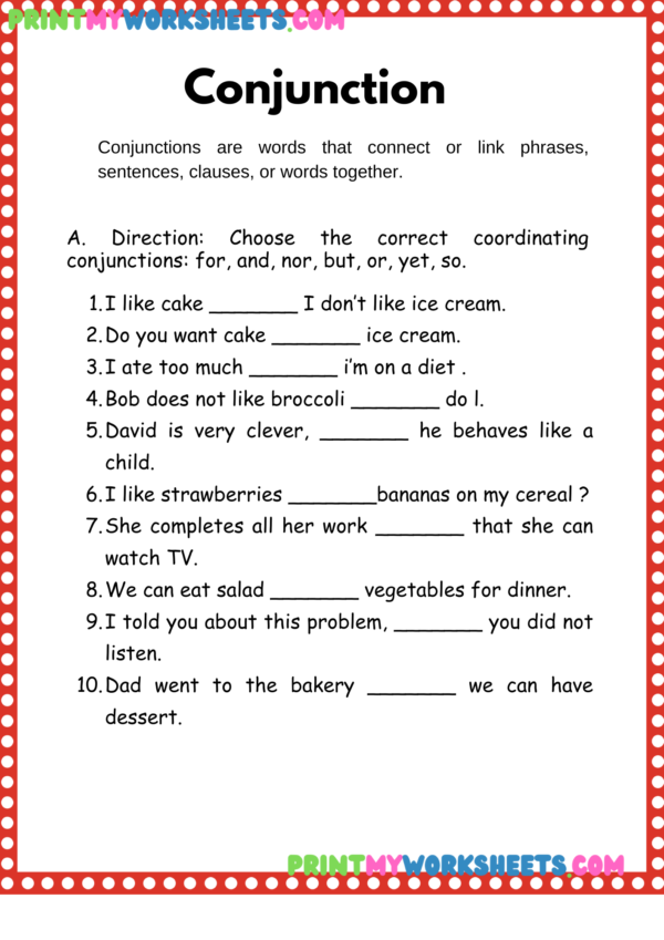 Prepositions and Conjunctions Worksheet for Third Grade | Free PDF Download for Kids - Image 2