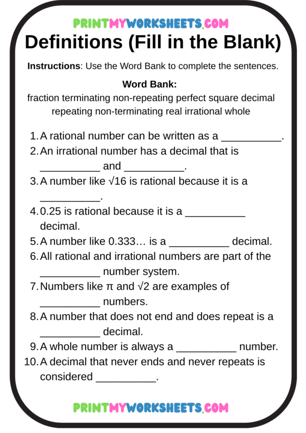 Rational and Irrational Numbers Worksheet for 8th Grade | Free PDF Download for Kids - Image 2