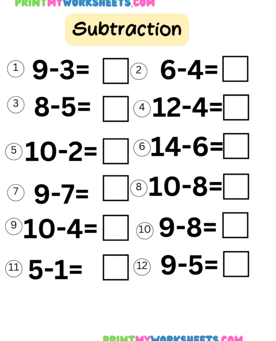 Simple Subtraction Worksheet for Kindergarten | Free Math PDF Download for Kids