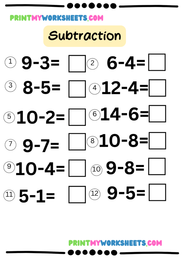 Simple Subtraction Worksheet for Kindergarten | Free Math PDF Download for Kids - Image 2