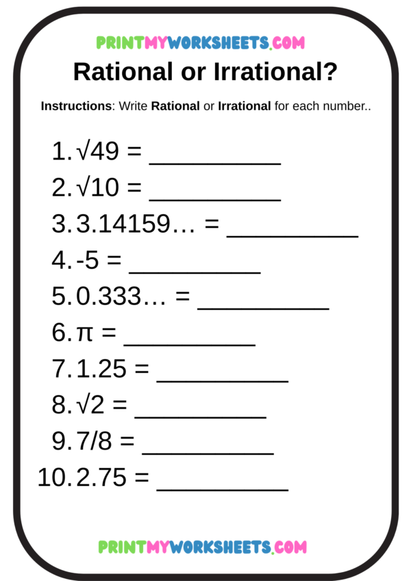 Rational and Irrational Numbers Worksheet for 8th Grade | Free PDF Download for Kids - Image 3