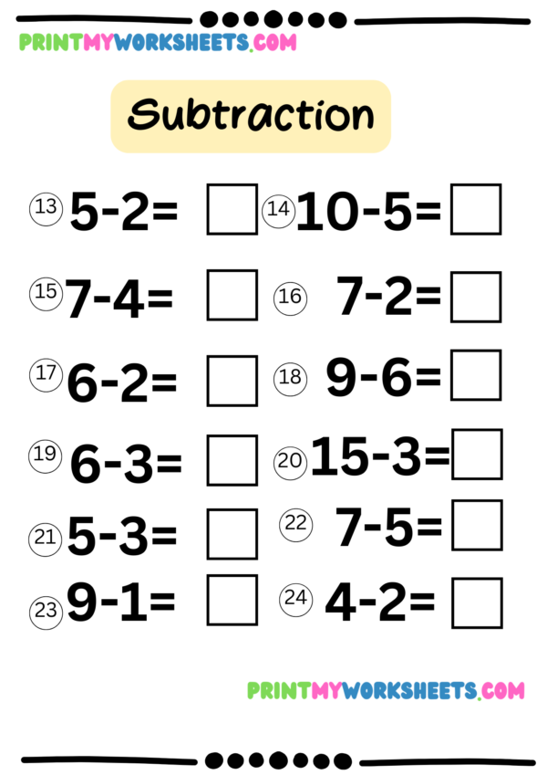 Simple Subtraction Worksheet for Kindergarten | Free Math PDF Download for Kids - Image 3
