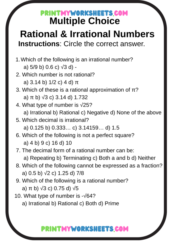 Rational and Irrational Numbers Worksheet for 8th Grade | Free PDF Download for Kids - Image 4