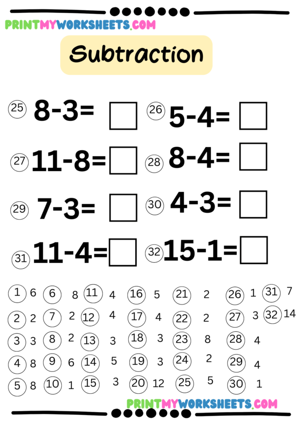 Simple Subtraction Worksheet for Kindergarten | Free Math PDF Download for Kids - Image 4