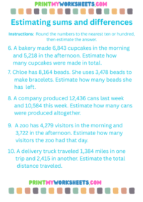 4th Grade Estimating Sums and Differences Worksheets PDF | Free ...