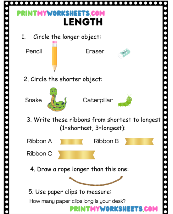 Kindergarten Measurement Worksheet | Free PDF on Comparing Size, Height & Weight