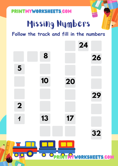 Missing Numbers 1–100 Worksheet for Kindergarten | Free Downloadable Math PDF for Early Learners