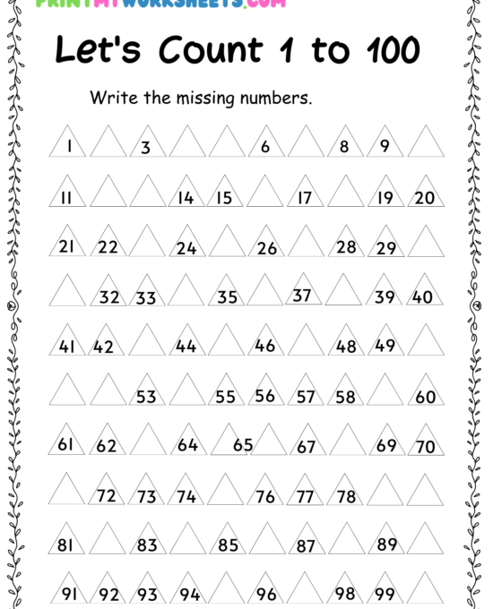 Counting Forward and Backward Worksheet for Kindergarten | Free First Grade Math PDF 1–100