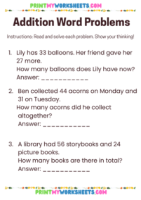 Problem Solving In Math Addition Grade 2 2nd Grade Addition Word Problems Worksheets PDF | Free Math ...