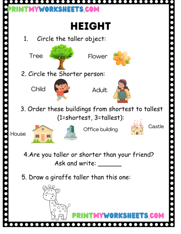 Kindergarten Measurement Worksheet | Free PDF on Comparing Size, Height & Weight - Image 4