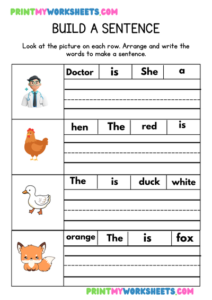Kindergarten Sentence Building Worksheets PDF – Writing Practice with ...