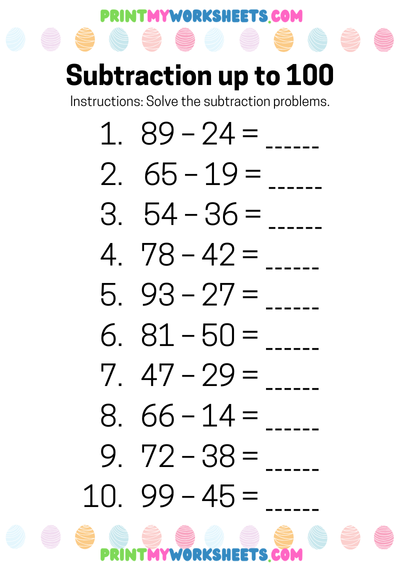 Subtraction Up to 100 Worksheet | Free 2nd Grade PDF for Building Math Fluency and Accuracy