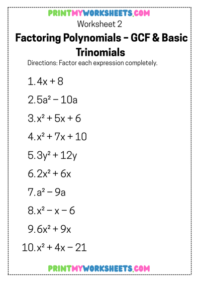 8th Grade Polynomials Worksheets PDF | Free Downloadable - Print My ...