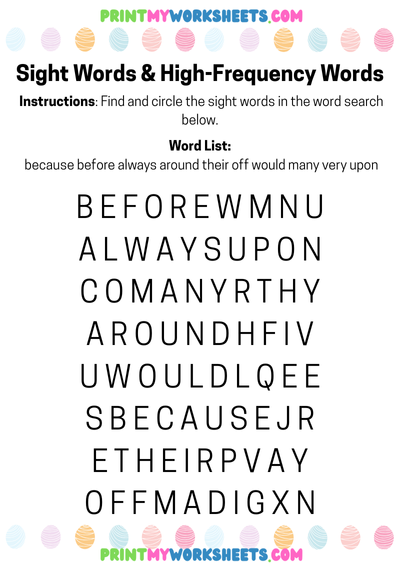 Sight Words & High-Frequency Words Worksheet | Free 2nd Grade PDF with Word Search & Fill-in-the-Blank Sentences