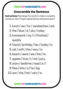 2nd Grade Sentence Structure Worksheets PDF | Free Printable English ...