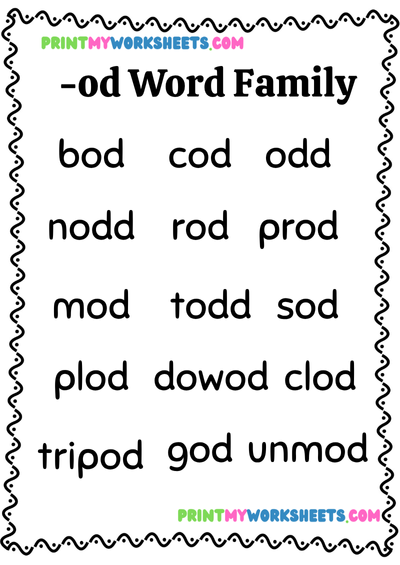 Word Families II Worksheet for First Grade | Free Downloadable PDF for Vocabulary Development