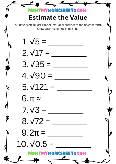 Estimating and Comparing Irrational Numbers Worksheet | Free 8th Grade Math PDF for Numbers and Operations Mastery