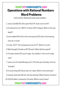 7th Grade Operations with Rational Numbers Worksheets PDF | Free ...