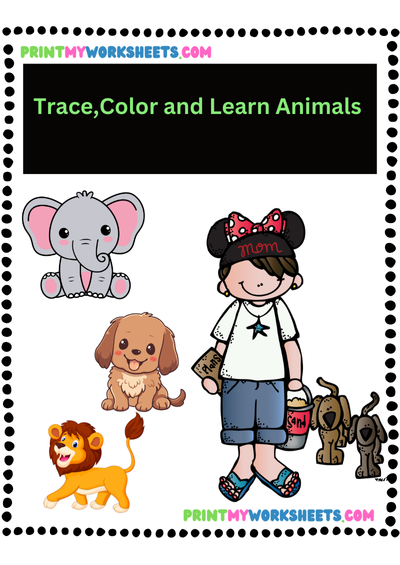 Trace and Learn Animals Worksheet for Pre-K | Free Downloadable English PDF for Early Learners