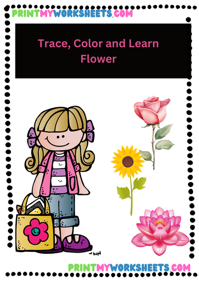 Trace and Learn Flowers Worksheet for Pre-K | Free Downloadable English PDF for Early Learners