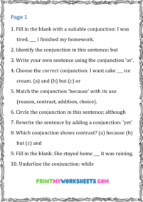 5th Grade Conjunctions Worksheets PDF – Build Stronger Sentence Writing ...