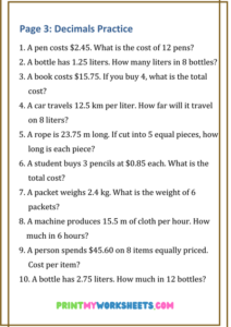 6th Grade Decimals Worksheets PDF | Free Math Downloadable - Print My ...