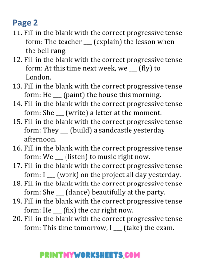 6th Grade Progressive Tense Worksheets PDF | Free Downloadable 3 6th Grade Progressive Tense Worksheets PDF | Free Downloadable - Image 3