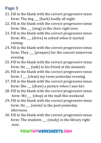 6th Grade Progressive Tense Worksheets PDF | Free Downloadable 4 6th Grade Progressive Tense Worksheets PDF | Free Downloadable - Image 4