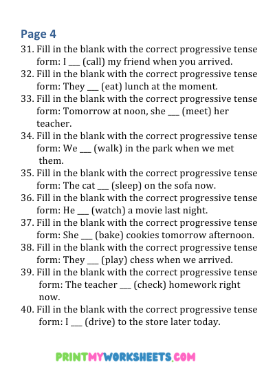 6th Grade Progressive Tense Worksheets PDF | Free Downloadable 5 6th Grade Progressive Tense Worksheets PDF | Free Downloadable - Image 5