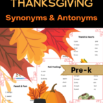 Pre-k Thanksgiving Synonyms and Antonyms Worksheets PDF