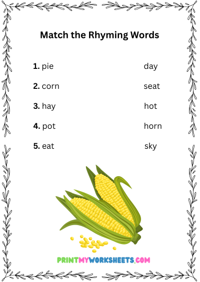 Kindergarten Thanksgiving Rhyming Words Worksheets PDF | Free Downloadable 2 Kindergarten Thanksgiving Rhyming Words Worksheets PDF | Free Downloadable - Image 2