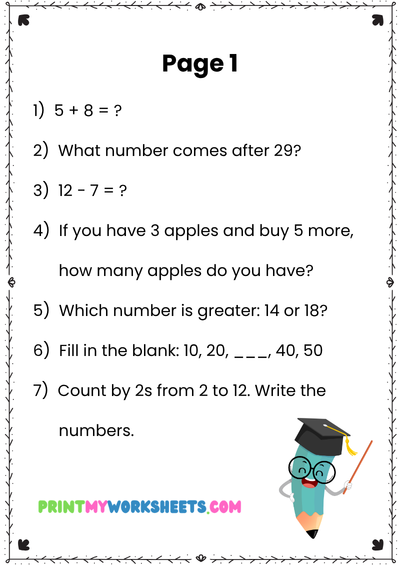 1st Grade Math Olympiad Worksheets | Beginner Practice – Printable Skill Builder