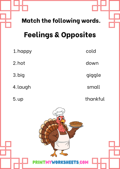 Pre-k Thanksgiving Synonyms and Antonyms Worksheets PDF | Free Downloadable 2 Pre-k Thanksgiving Synonyms and Antonyms Worksheets PDF | Free Downloadable - Image 2