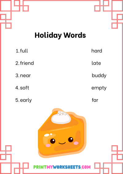 Pre-k Thanksgiving Synonyms and Antonyms Worksheets PDF | Free Downloadable 3 Pre-k Thanksgiving Synonyms and Antonyms Worksheets PDF | Free Downloadable - Image 3