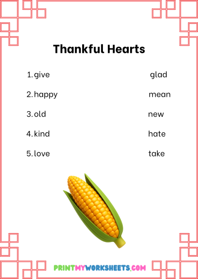 Pre-k Thanksgiving Synonyms and Antonyms Worksheets PDF | Free Downloadable 5 Pre-k Thanksgiving Synonyms and Antonyms Worksheets PDF | Free Downloadable - Image 5