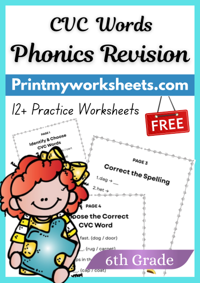 6th Grade CVC Words Phonics Revision Worksheets PDF