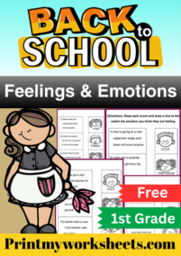 1st Grade Back to School Feelings and Emotions Worksheets PDF - Print ...