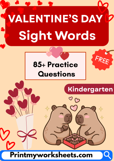 Kindergarten Valentine’s Day Sight Words Worksheets PDF  | Free Downloadable