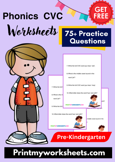 Pre-K Phonics CVC Words Worksheets PDF | Free Downloadable