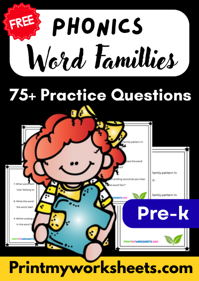 Pre-K Word Families Worksheets PDF | Free Downloadable