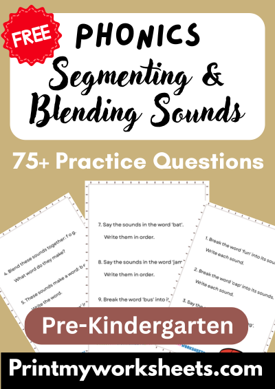 Pre-K Segmenting and Blending Sounds Worksheets PDF | Free Downloadable