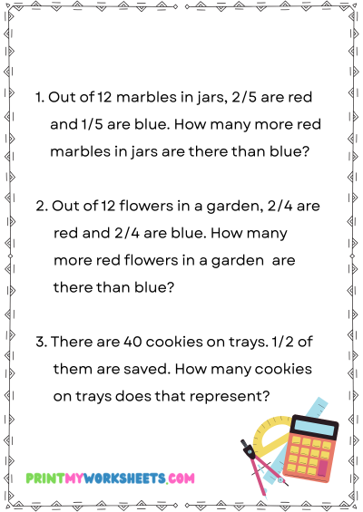 3rd Grade Fractions Word Problems Worksheets PDF – Math Practice Pack for Review, Test Prep & Daily Spiral Work