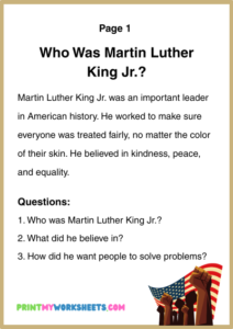 2nd Grade MLK Reading Comprehension PDF – Martin Luther King Jr - Free ...