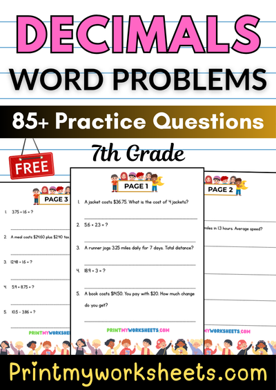7th Grade Decimals Word Problems Worksheets PDF