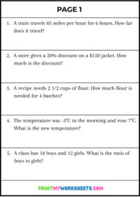 6th Grade Math Word Problems Worksheets PDF – Multi-Step Problem ...