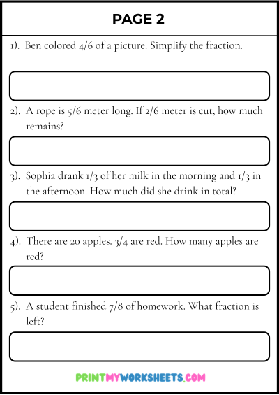 4th Grade Fraction Word Problems Worksheets PDF | Free Math Downloadable 3 4th Grade Fraction Word Problems Worksheets PDF | Free Math Downloadable - Image 3