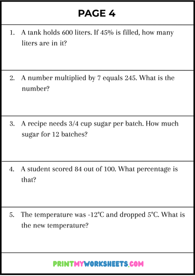 6th Grade Math Word Problems Worksheets PDF | Free Downloadable 5 6th Grade Math Word Problems Worksheets PDF | Free Downloadable - Image 5