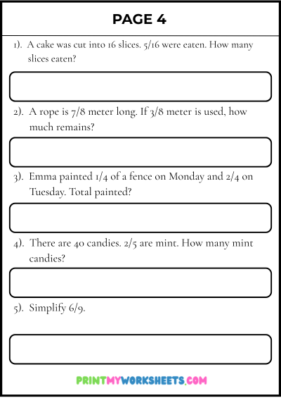 4th Grade Fraction Word Problems Worksheets PDF | Free Math Downloadable 5 4th Grade Fraction Word Problems Worksheets PDF | Free Math Downloadable - Image 5